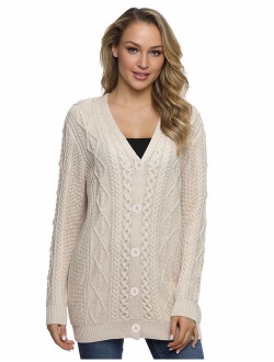 Lynz Pure Women's Cardigan Sweaters Button Down Knitwear Oversized Cable Knit Outerwear