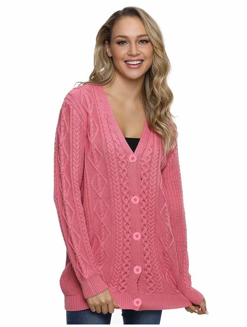 Lynz Pure Women's Cardigan Sweaters Button Down Knitwear Oversized Cable Knit Outerwear