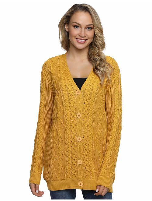 Lynz Pure Women's Cardigan Sweaters Button Down Knitwear Oversized Cable Knit Outerwear