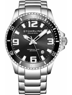 Original Mens Swiss Quartz Stainless Steel Sport Analog Dive Watch, Water Resistant 200 Meters, Black Dial, Aqua-Diver