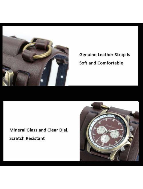 JewelryWe Black Brown Hip-hop Gothic Punk Style Men Watch Wide Leather Fashion Cuff Wristwatch for Xmas Christmas(5 Colors)