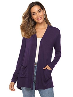 POGTMM Women's Casual Lightweight Open Front Long Sleeve Cardigans Sweater with Pockets