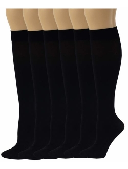 6 Pairs Women's Opaque Spandex Trouser Knee High Socks Queen Size 10-13