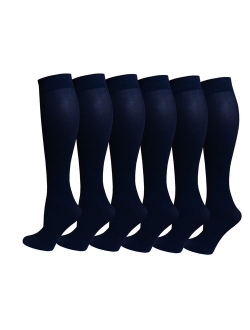 6 Pairs Women's Opaque Spandex Trouser Knee High Socks Queen Size 10-13