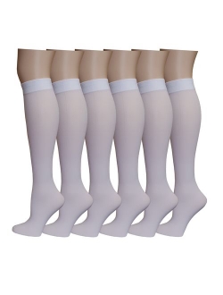 6 Pairs Women's Opaque Spandex Trouser Knee High Socks Queen Size 10-13