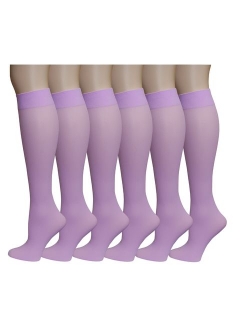 6 Pairs Women's Opaque Spandex Trouser Knee High Socks Queen Size 10-13