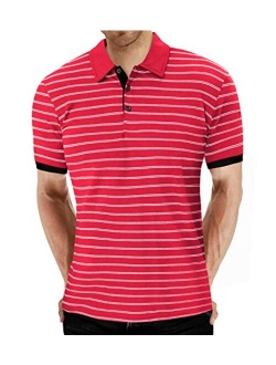 MLANM Men's Long/Short Sleeve Stripe Polo Shirts Casual Slim Fit Basic Designed Cotton Shirts