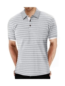 MLANM Men's Long/Short Sleeve Stripe Polo Shirts Casual Slim Fit Basic Designed Cotton Shirts