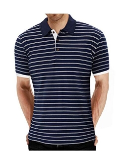 MLANM Men's Long/Short Sleeve Stripe Polo Shirts Casual Slim Fit Basic Designed Cotton Shirts