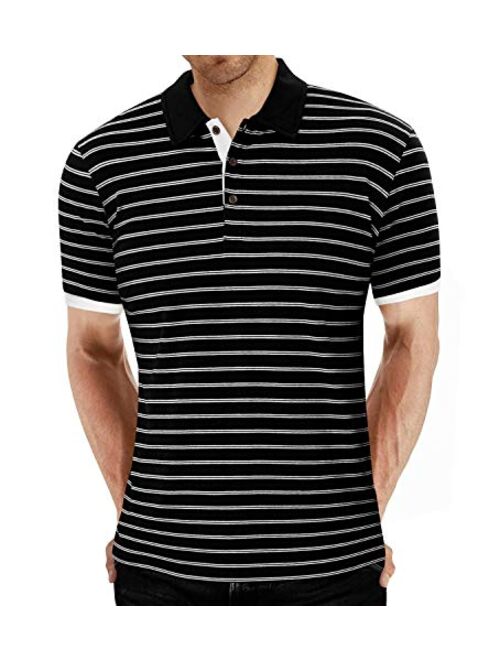 MLANM Men's Long/Short Sleeve Stripe Polo Shirts Casual Slim Fit Basic Designed Cotton Shirts