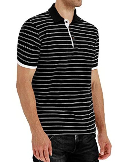 MLANM Men's Long/Short Sleeve Stripe Polo Shirts Casual Slim Fit Basic Designed Cotton Shirts