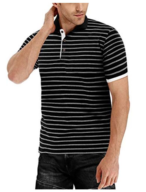 MLANM Men's Long/Short Sleeve Stripe Polo Shirts Casual Slim Fit Basic Designed Cotton Shirts