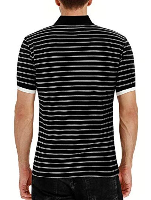 MLANM Men's Long/Short Sleeve Stripe Polo Shirts Casual Slim Fit Basic Designed Cotton Shirts