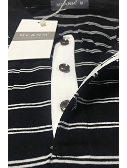 MLANM Men's Long/Short Sleeve Stripe Polo Shirts Casual Slim Fit Basic Designed Cotton Shirts