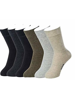 Feetalk 98% Cotton 6 Pack Lightweight Solid Dress Crew Socks for Business and Casual,Men's and Women's Socks