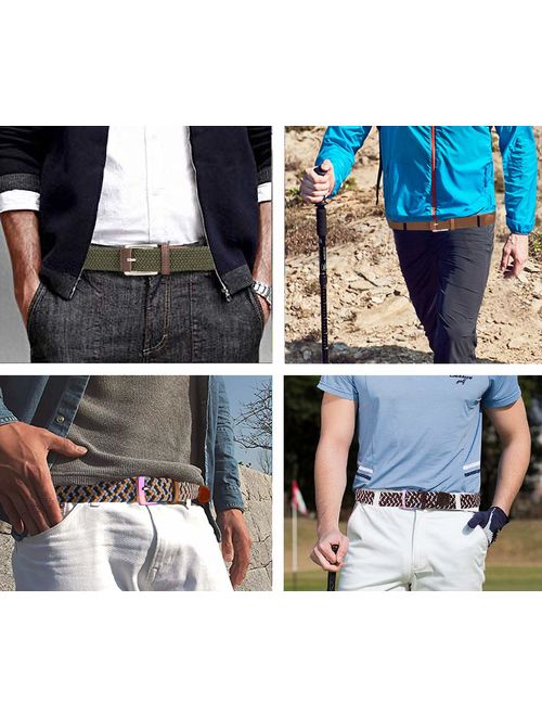 Belt for Men,Woven Stretch Braided Belt 2 Unit Gift-boxed Golf Casual Belts,Width 1 3/8"