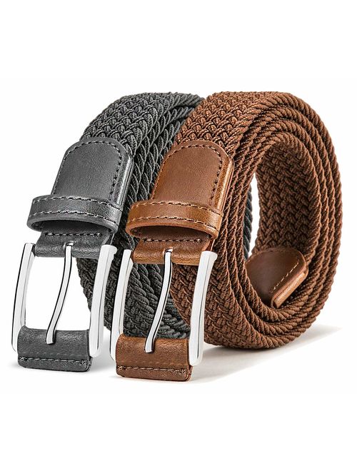 Belt for Men,Woven Stretch Braided Belt 2 Unit Gift-boxed Golf Casual Belts,Width 1 3/8"