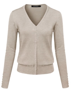 Women's Basic Solid V-Neck Button Closure Long Sleeves Sweater Cardigan