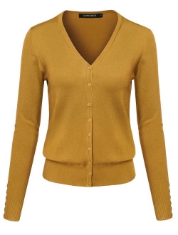 Women's Basic Solid V-Neck Button Closure Long Sleeves Sweater Cardigan