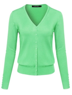 Women's Basic Solid V-Neck Button Closure Long Sleeves Sweater Cardigan