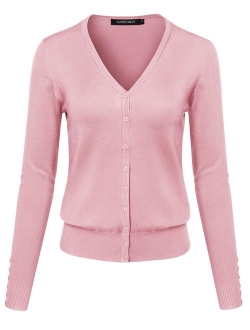 Women's Basic Solid V-Neck Button Closure Long Sleeves Sweater Cardigan