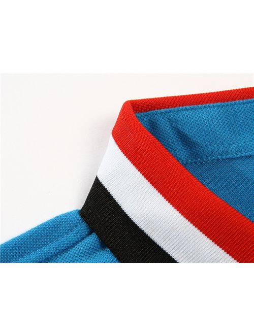 SanVera17 Men Casual Classic Retro Tri-Color Collar Solid Color Polo Shirts Cotton Short Sleeve T-Shirt