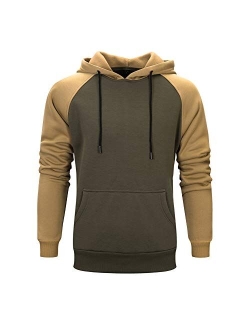 Mooncolour Mens Contrast Color Pullover Fleece Hoodie Cozy Sport Outwear