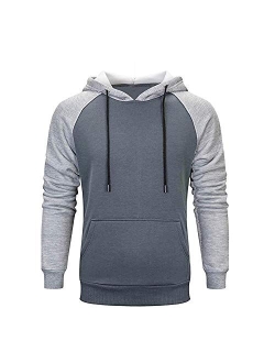 Mooncolour Mens Contrast Color Pullover Fleece Hoodie Cozy Sport Outwear