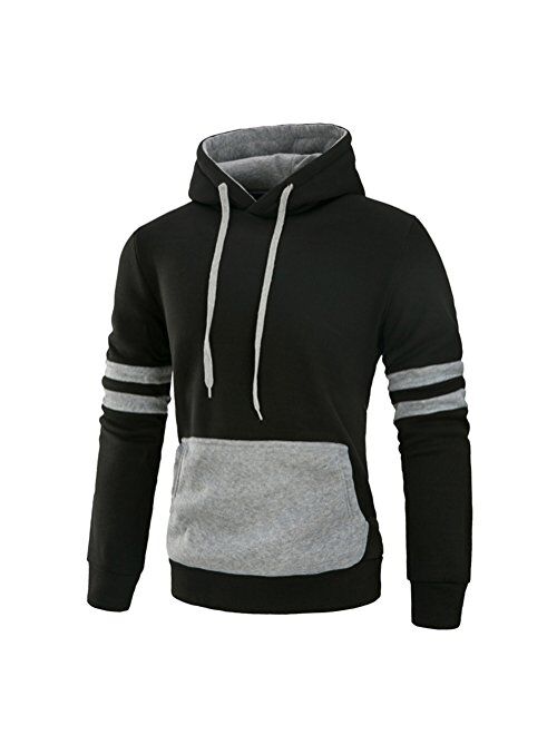 Mooncolour Mens Contrast Color Pullover Fleece Hoodie Cozy Sport Outwear