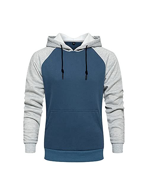 Mooncolour Mens Contrast Color Pullover Fleece Hoodie Cozy Sport Outwear