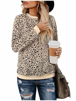 BMJL Women's Leopard Print Tops Crew Neck Sweatshirt Long Sleeve Cute Hoodies Pullover