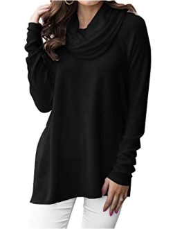 Minclouse Women's Long Sleeve Cowl Neck Sweater Pullover Turtleneck Casual Loose Sweatshirts Tunic Tops