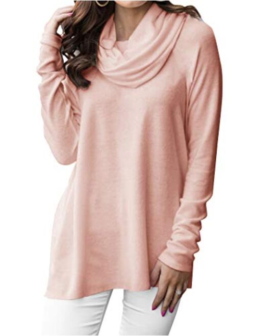 Minclouse Women's Long Sleeve Cowl Neck Sweater Pullover Turtleneck Casual Loose Sweatshirts Tunic Tops