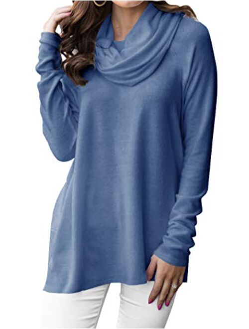 Minclouse Women's Long Sleeve Cowl Neck Sweater Pullover Turtleneck Casual Loose Sweatshirts Tunic Tops