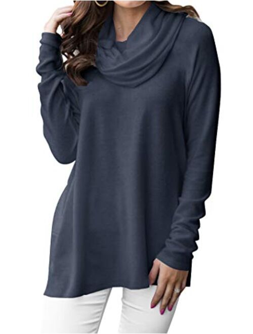 Minclouse Women's Long Sleeve Cowl Neck Sweater Pullover Turtleneck Casual Loose Sweatshirts Tunic Tops