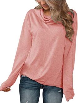 Minthunter Women's Long Sleeve Pullovers Cowl Neck Henleys Shirt Casual Sweatershirt Tops