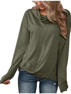 Minthunter Women's Long Sleeve Pullovers Cowl Neck Henleys Shirt Casual Sweatershirt Tops