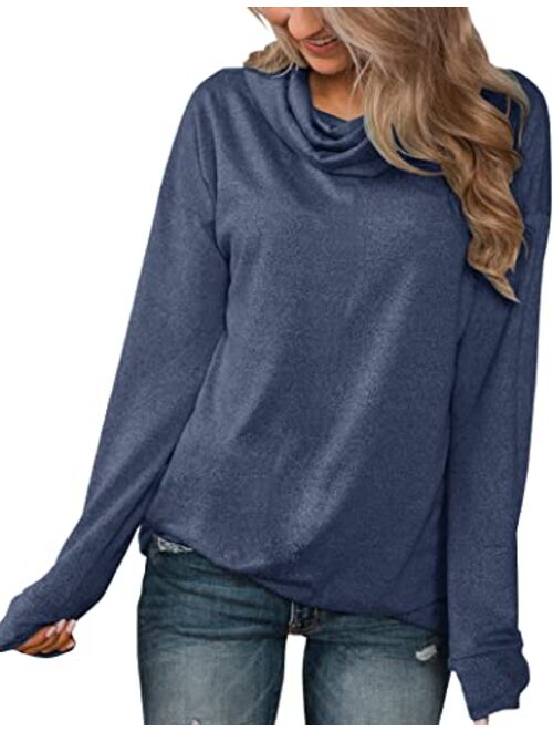 Minthunter Women's Long Sleeve Pullovers Cowl Neck Henleys Shirt Casual Sweatershirt Tops