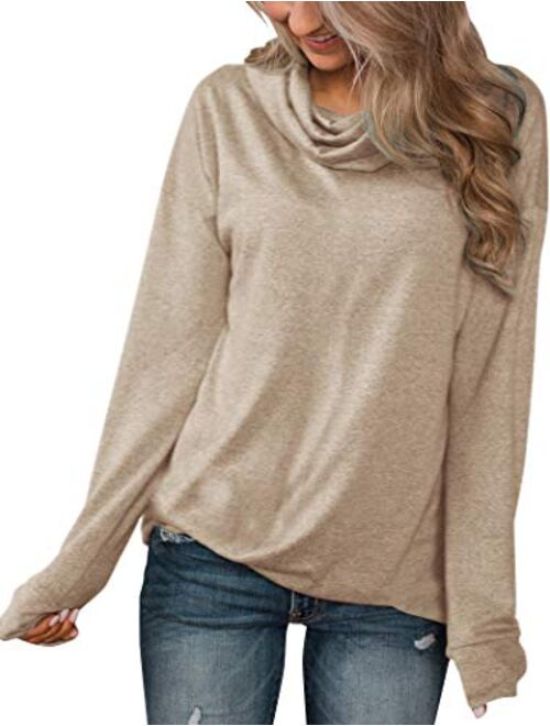 Minthunter Women's Long Sleeve Pullovers Cowl Neck Henleys Shirt Casual Sweatershirt Tops