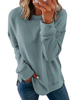 FARYSAYS Women's Casual Long Sleeve Round Neck Side Zip Pullover Sweatshirt Tunic Tops