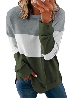 FARYSAYS Women's Casual Long Sleeve Round Neck Side Zip Pullover Sweatshirt Tunic Tops