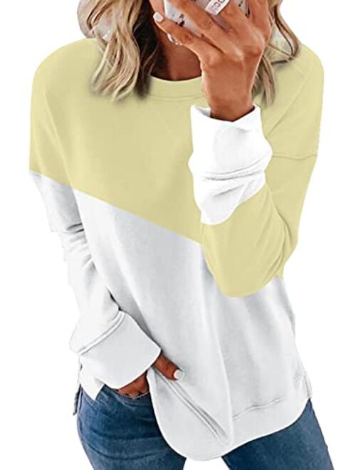 FARYSAYS Women's Casual Long Sleeve Round Neck Side Zip Pullover Sweatshirt Tunic Tops