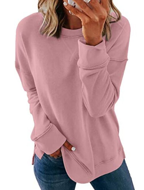 FARYSAYS Women's Casual Long Sleeve Round Neck Side Zip Pullover Sweatshirt Tunic Tops