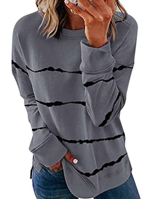 FARYSAYS Women's Casual Long Sleeve Round Neck Side Zip Pullover Sweatshirt Tunic Tops