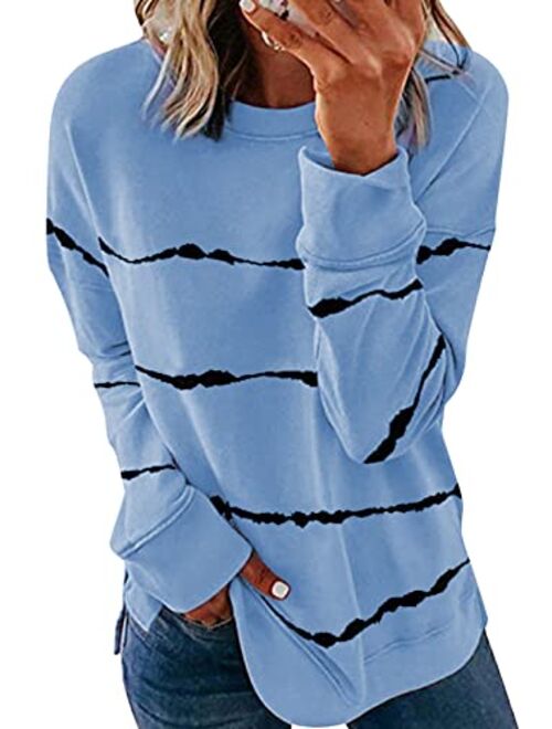 FARYSAYS Women's Casual Long Sleeve Round Neck Side Zip Pullover Sweatshirt Tunic Tops