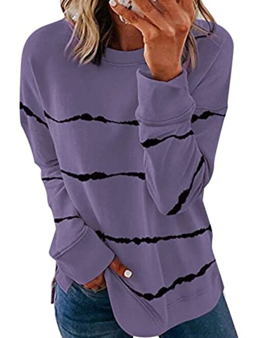 FARYSAYS Women's Casual Long Sleeve Round Neck Side Zip Pullover Sweatshirt Tunic Tops