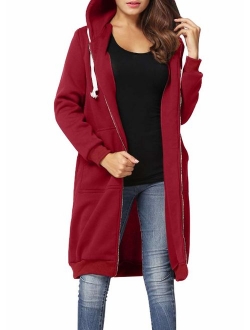 Romacci Women's Casual Zip up Hoodies Pockets Tunic Sweatshirt Long Hoodie Outerwear Jacket Dress