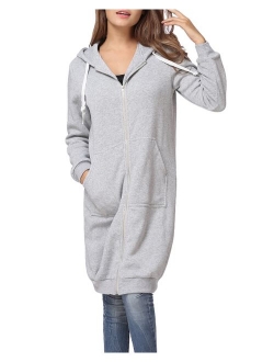 Romacci Women's Casual Zip up Hoodies Pockets Tunic Sweatshirt Long Hoodie Outerwear Jacket Dress