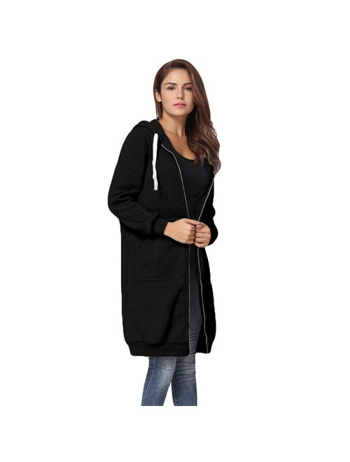 Romacci Women's Casual Zip up Hoodies Pockets Tunic Sweatshirt Long Hoodie Outerwear Jacket Dress