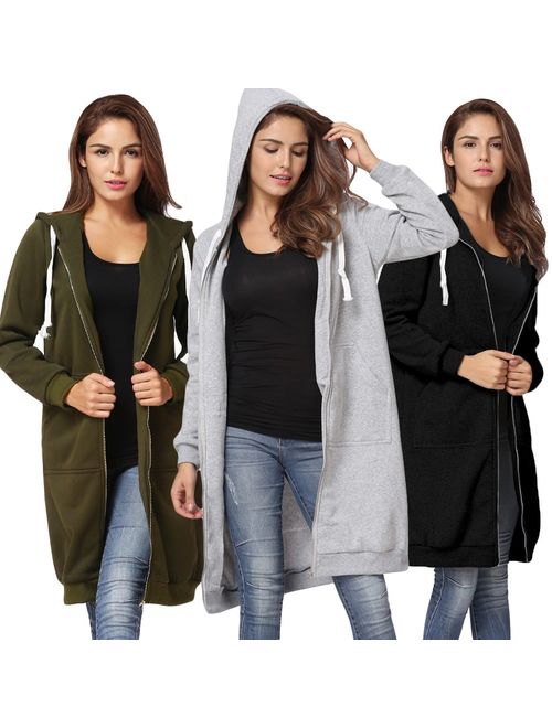 Romacci Women's Casual Zip up Hoodies Pockets Tunic Sweatshirt Long Hoodie Outerwear Jacket Dress